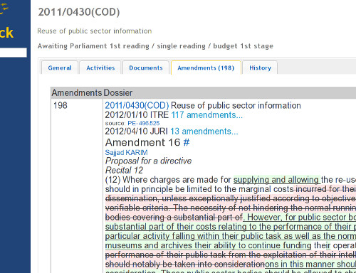 Screenshot of an EU amendment