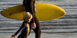 Father and son going surfing