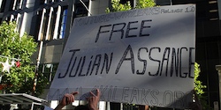 Free Julian Assange poster at protest